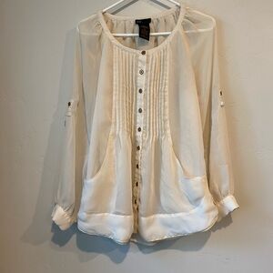 VTG Grace Elements Cream Pleated Blouse with Button Detail Preppy Classic